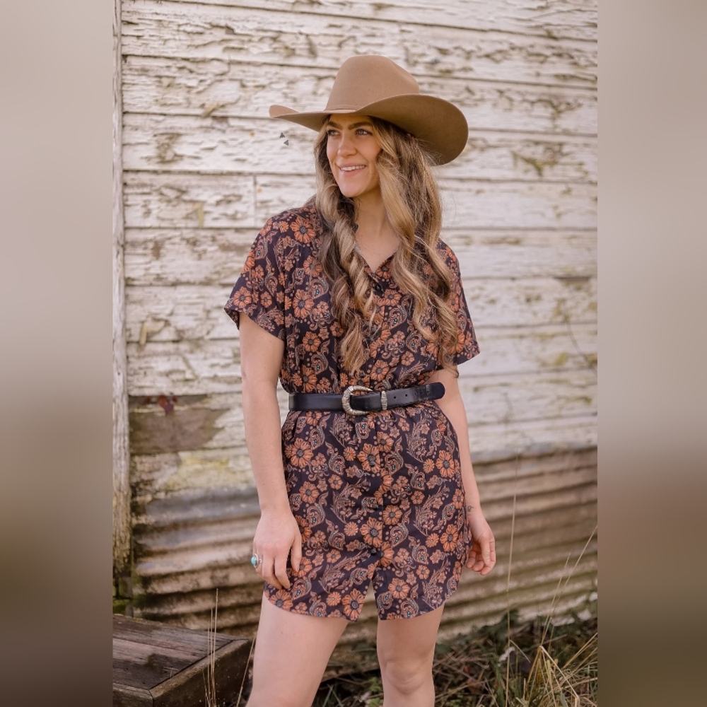 Fancy Schmancy Floral Print Pearl Snap Mini Dress